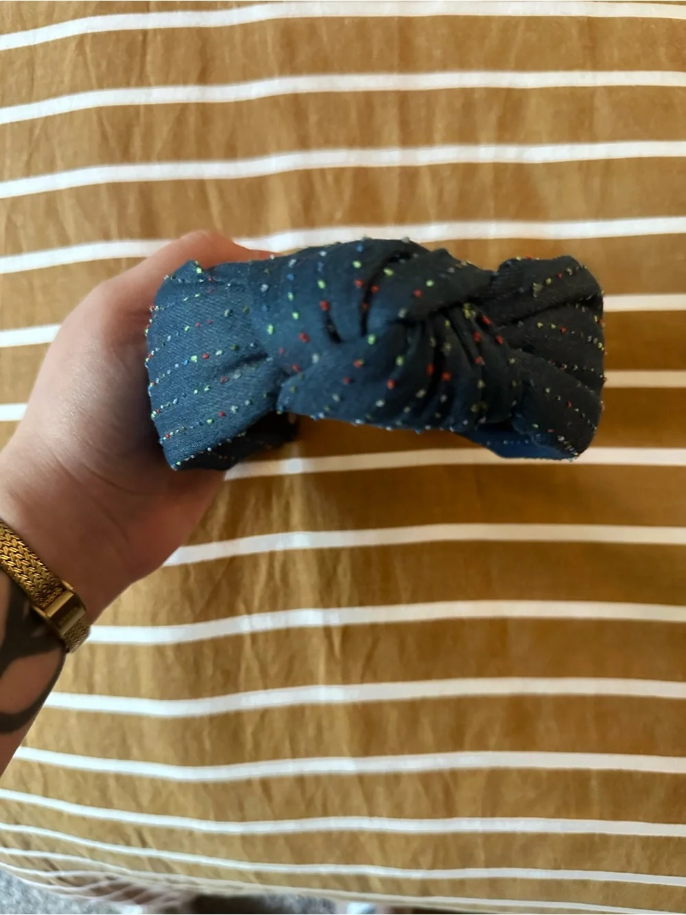 Lele Sadoughi Denim Dot Knot Headband